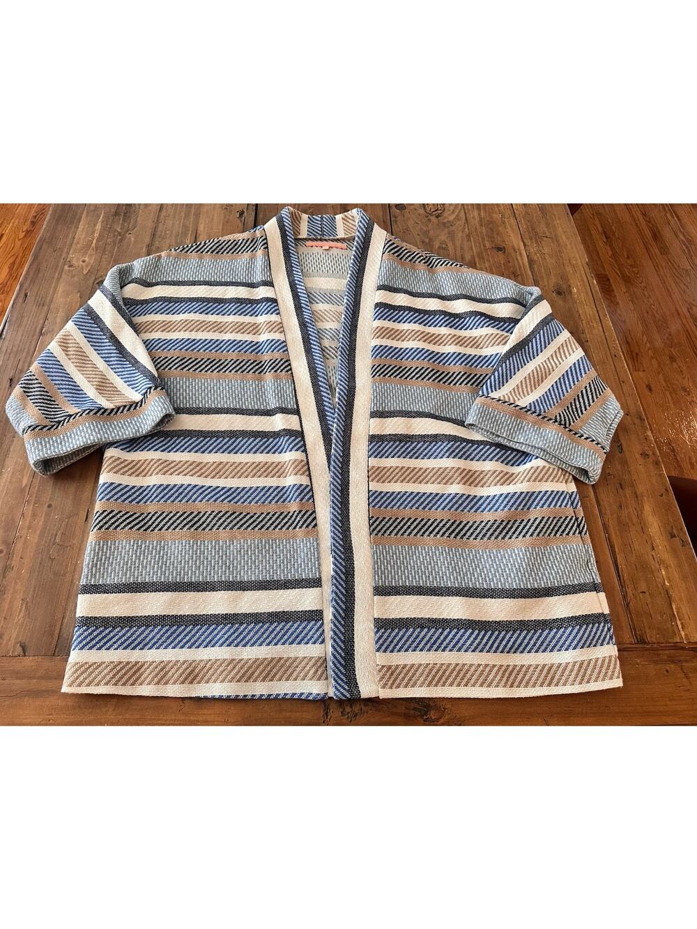 Vilagallo Open Front Cardigan Sweater Size Large (44) Stripped Knit Coverup